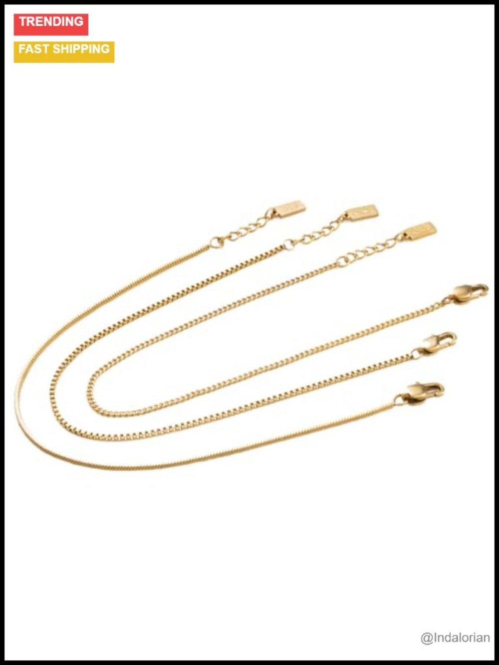 3 Pc Bracelet Stack Waterproof 18K Gold Plated Unisex Adjustable Chain Set